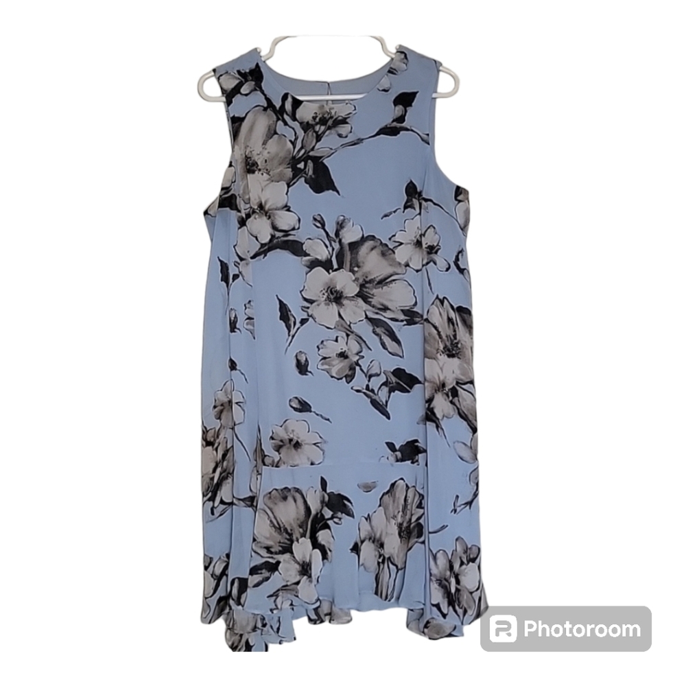 Dress Barn Blue/Grey Floral Sleeveless Dress, Size 14 P